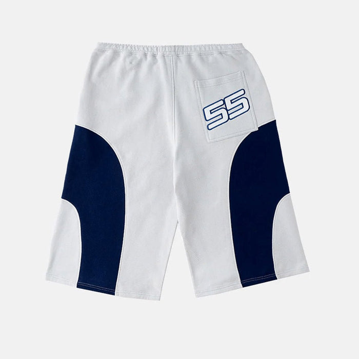 55 SWEAT SHORTS LIGHT GREY - light grey colorblock sweat shorts, back view - Cold Culture