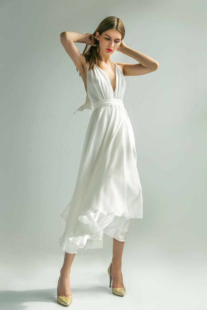 A-LINE MIDI HALTER NECK WEDDING DRESS KASSANDRA