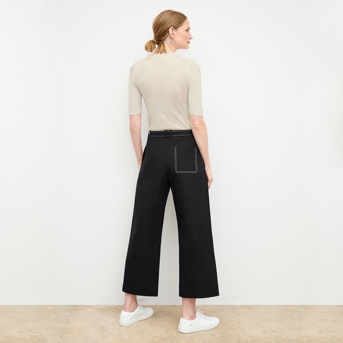 back image of a woman wearing the abby pant in black