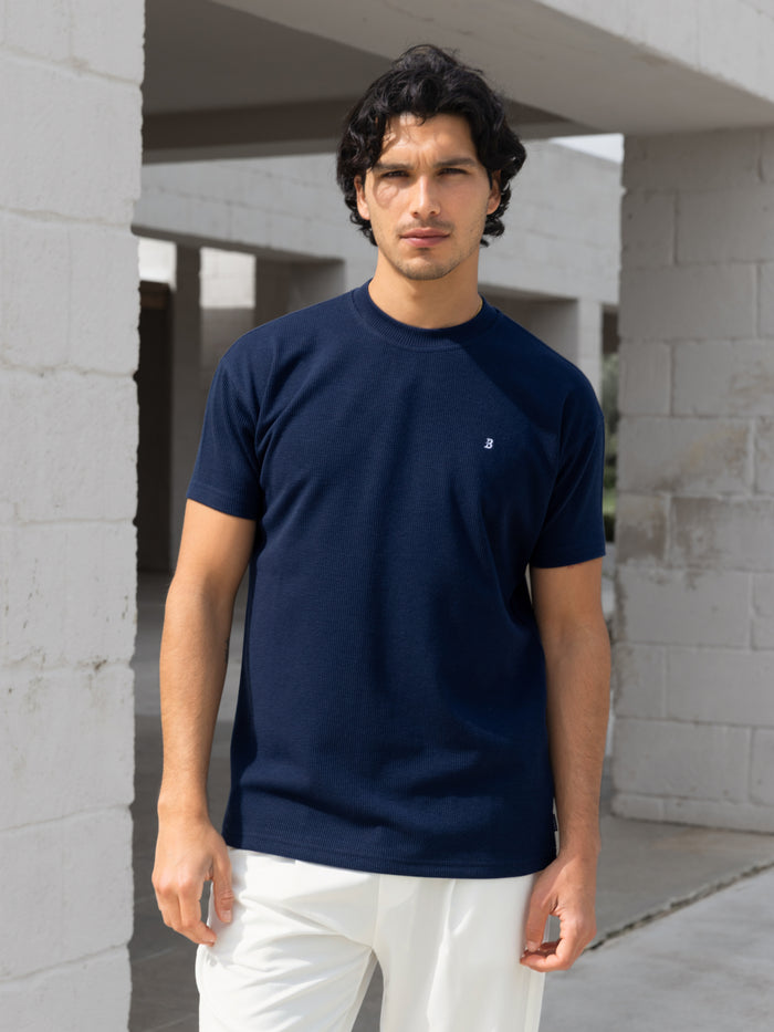 Aidan Relaxed Textured T-Shirt - Navy