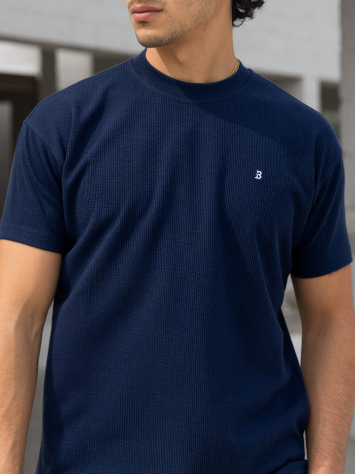 Aidan Relaxed Textured T-Shirt - Navy