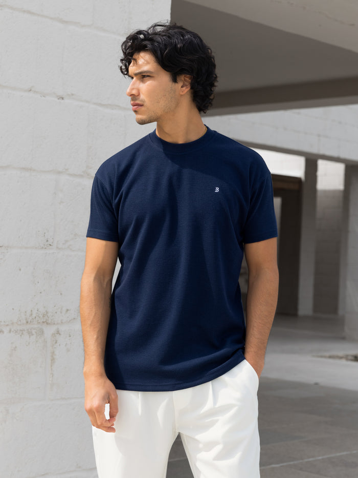 Aidan Relaxed Textured T-Shirt - Navy