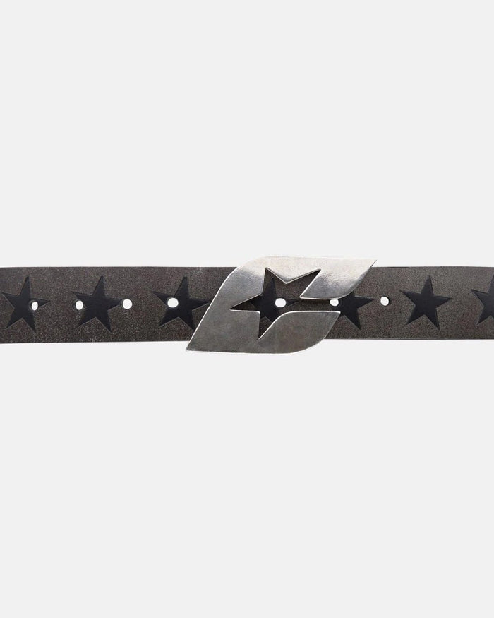 AIRLINES LEATHER BELT BEIGE - beige star detail leather belt, detail close-up - Cold Culture