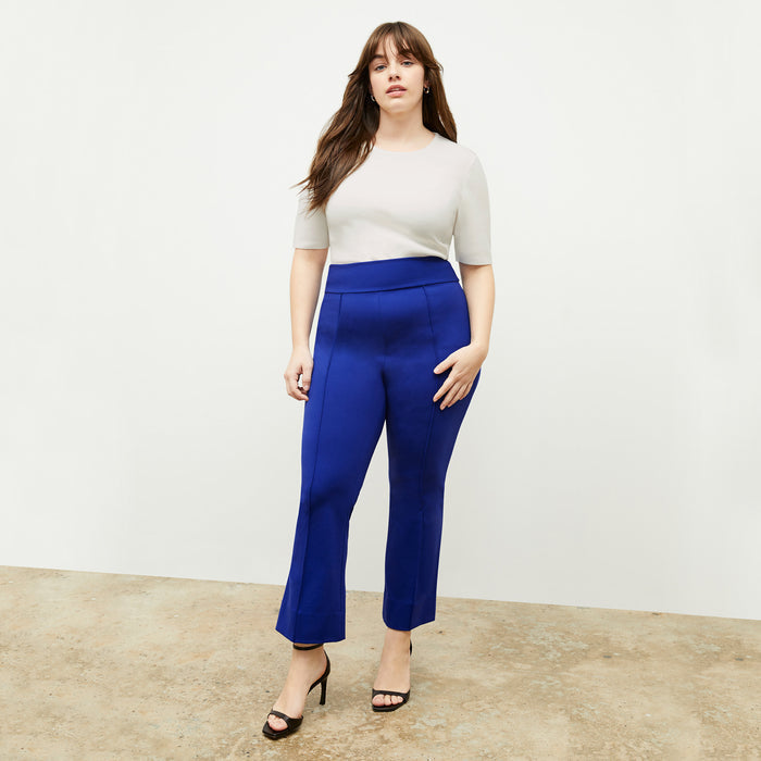 front image of a woman wearing the allyn pants in electric blue | Exclude