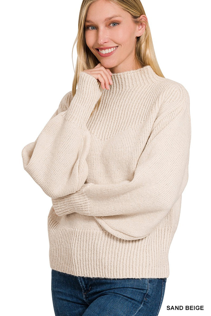 Balloon Sleeve Mock Neck Sweater