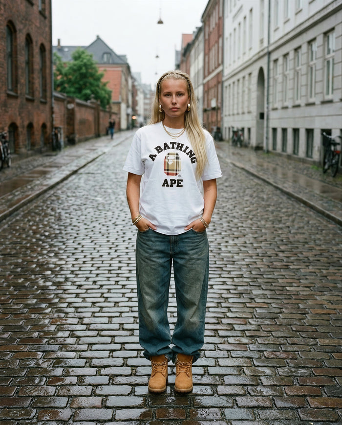 BAPE Check College Tee White/Beige