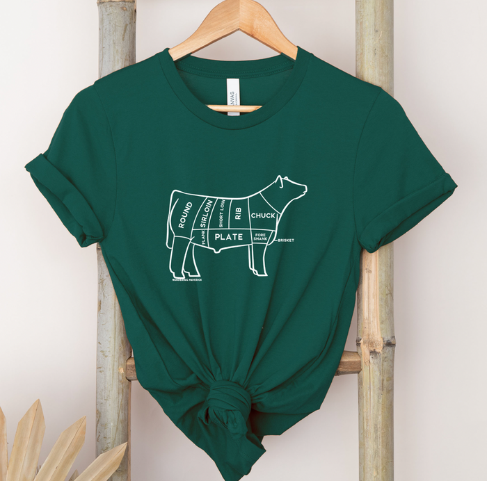 Beef Cuts White Ink- Bella Canvas T-Shirt