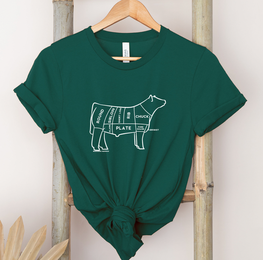 Beef Cuts White Ink- Bella Canvas T-Shirt