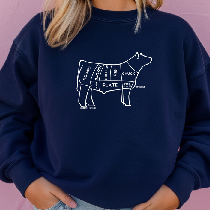 Beef Cuts White Ink– Crewneck