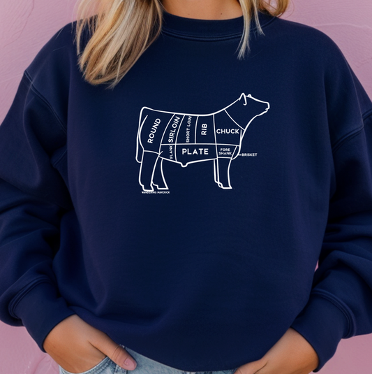 Beef Cuts White Ink– Crewneck