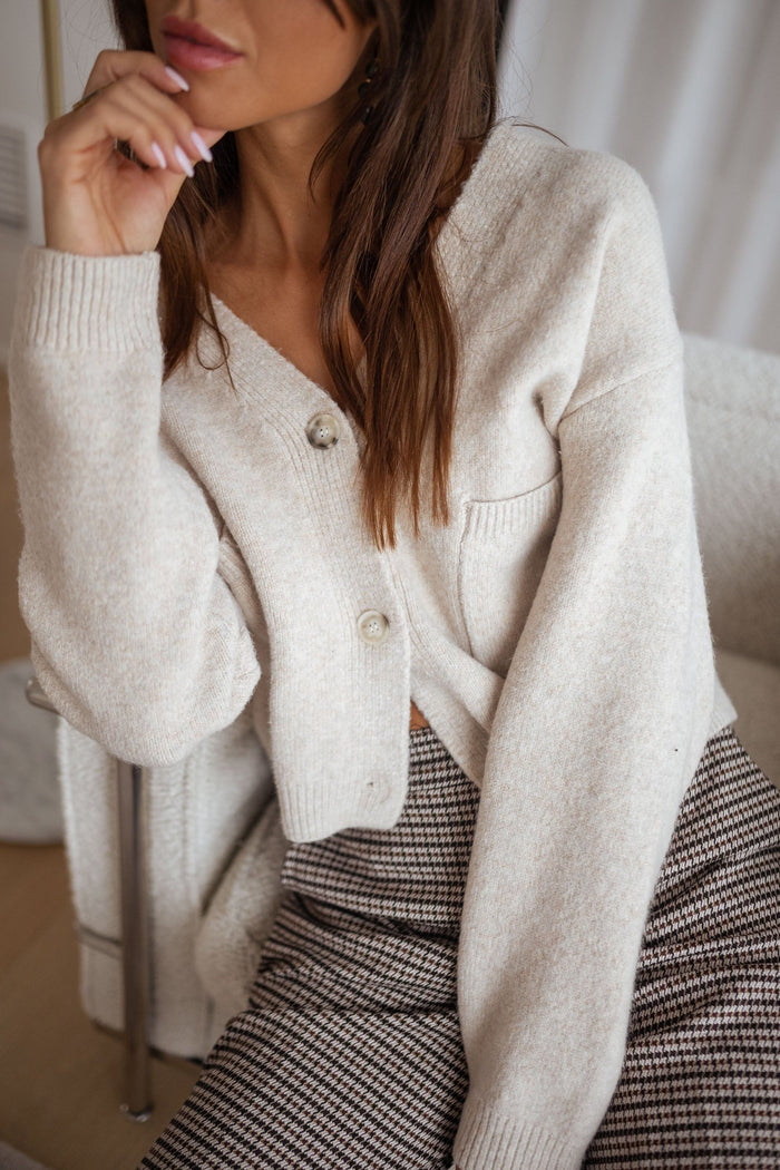 Beige V-neck knit cardigan