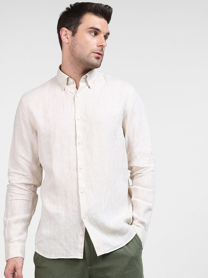 Beige Linen Full Sleeves Shirt