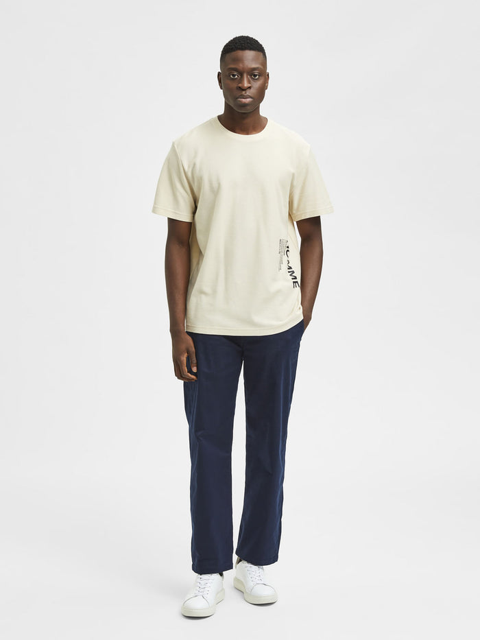 Beige Logo Print Crew Neck T-Shirt