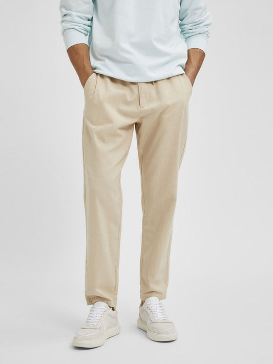 Beige Mid Rise Organic Cotton Pants