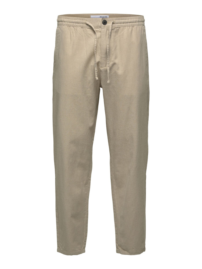 Beige Mid Rise Organic Cotton Pants