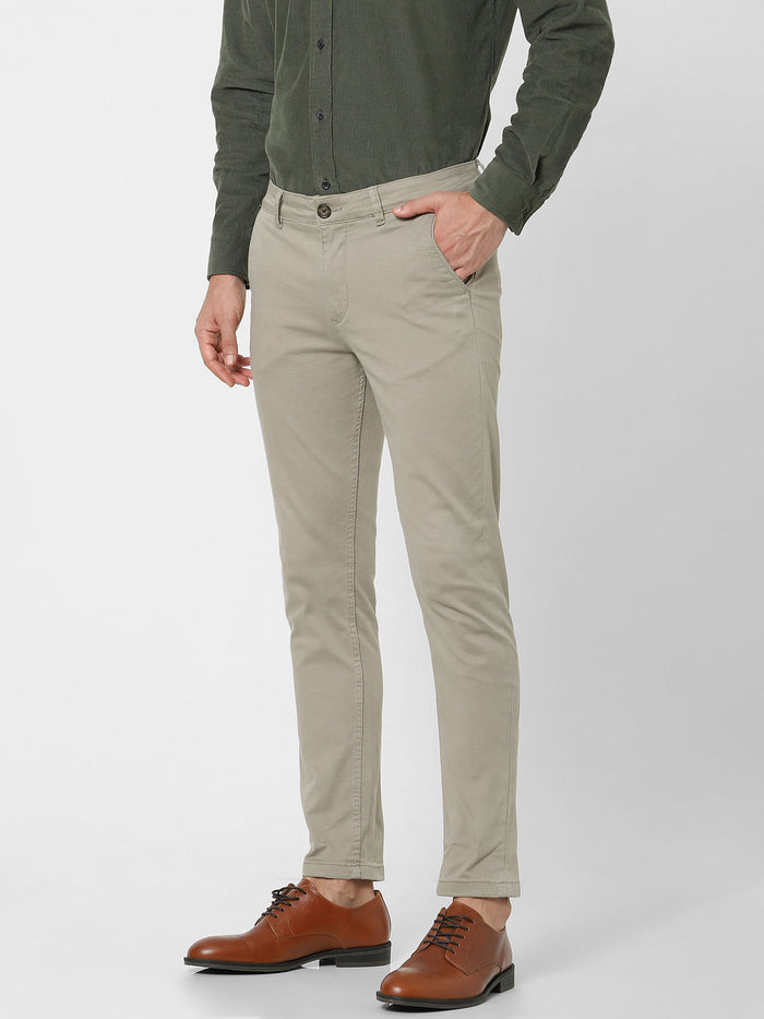 Beige Organic Cotton Slim Fit Chinos