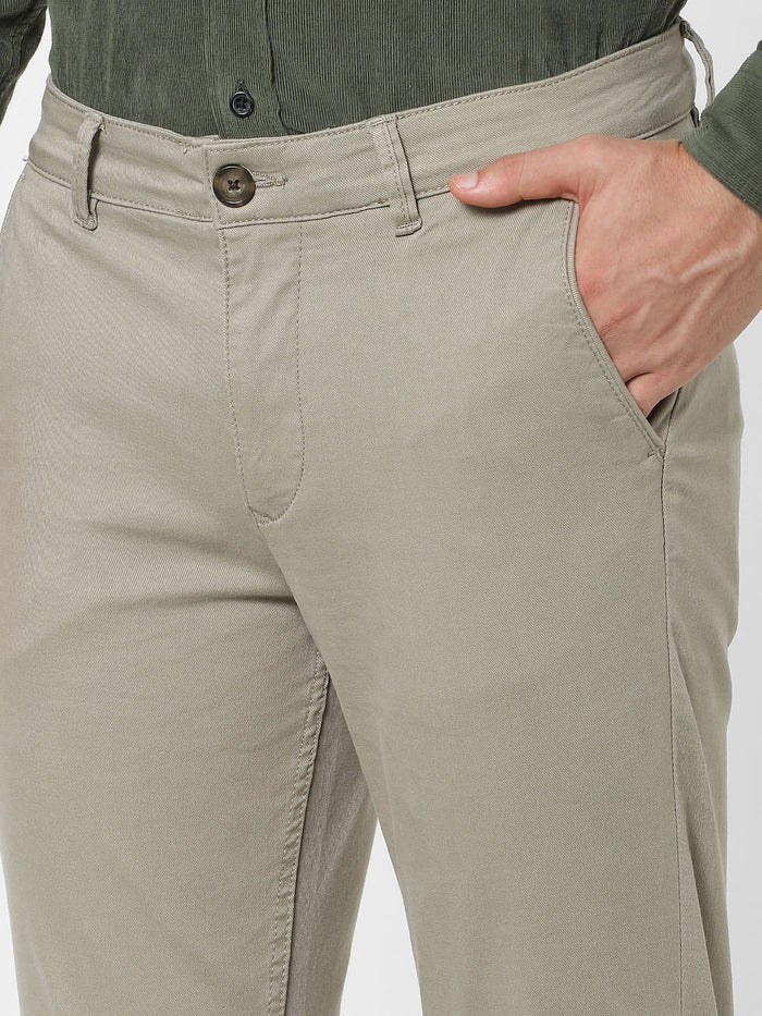 Beige Organic Cotton Slim Fit Chinos