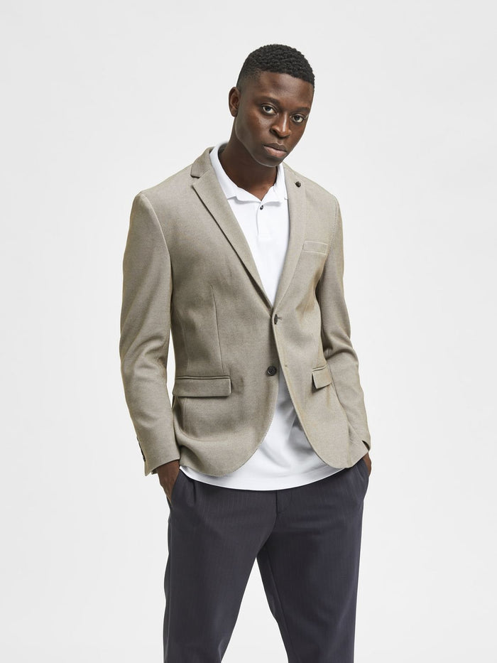 Beige Slim Fit Formal Blazer