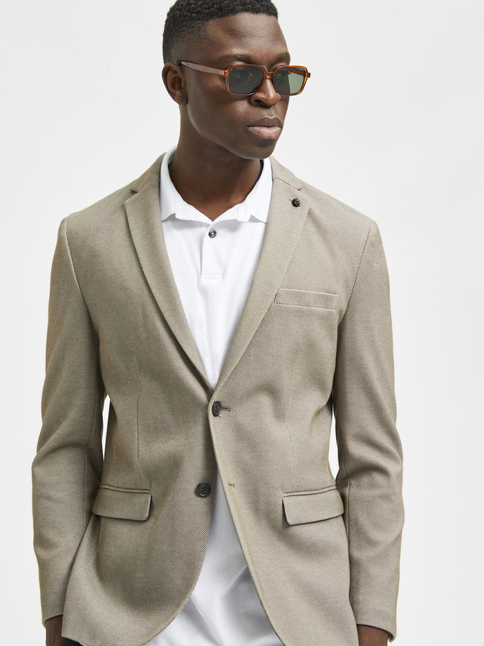 Beige Slim Fit Formal Blazer