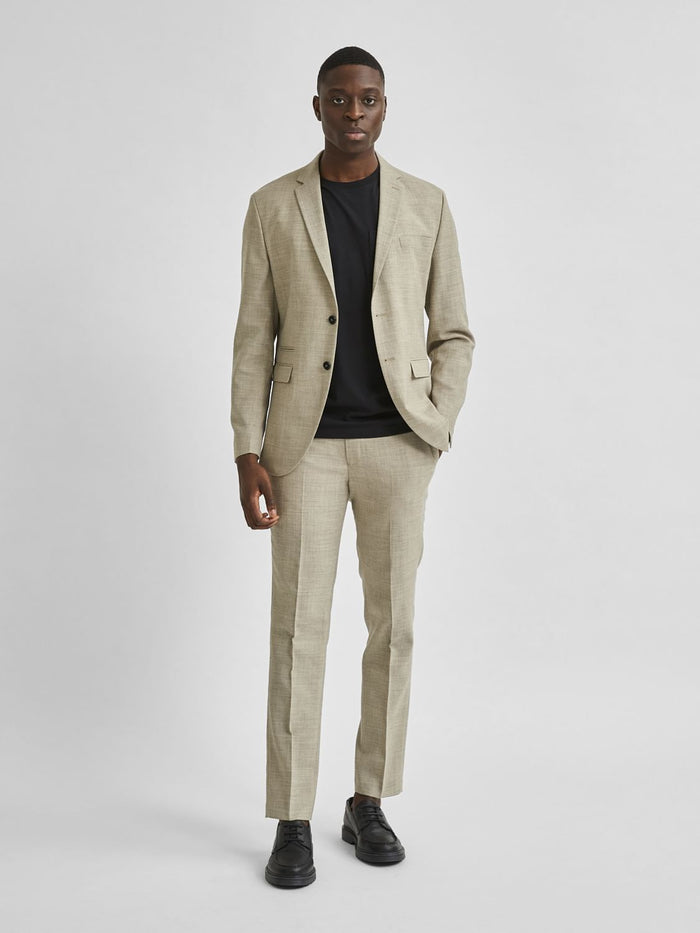 Beige Slim Fit Suit-Set Blazer