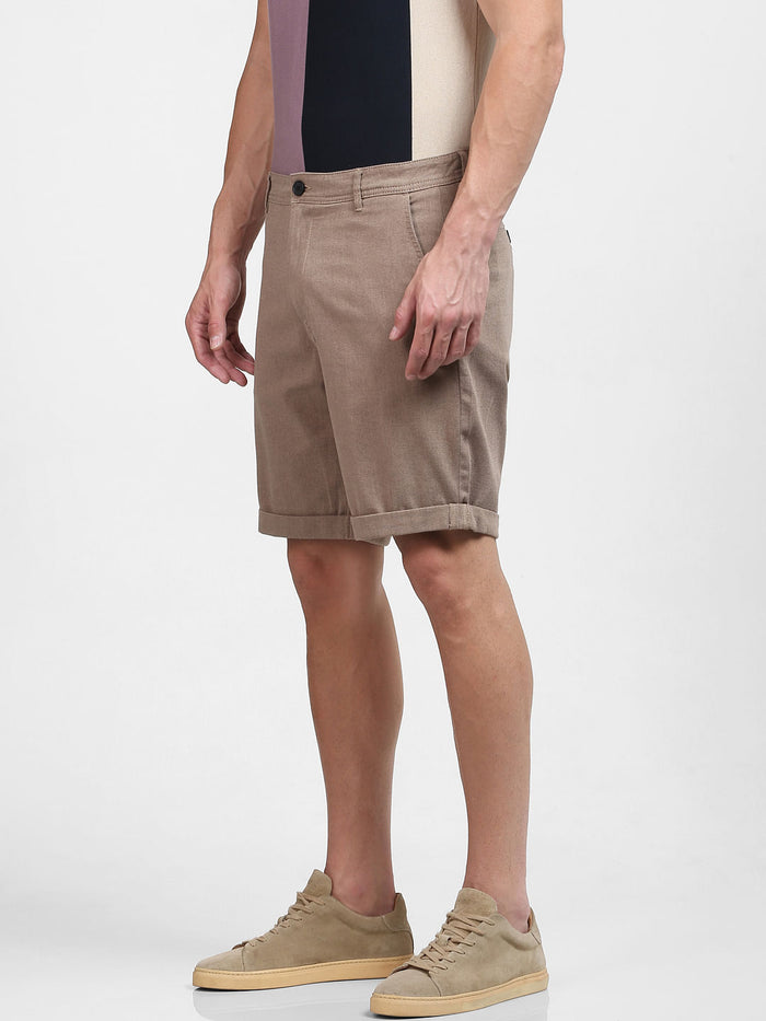 Beige Solid Chino Shorts