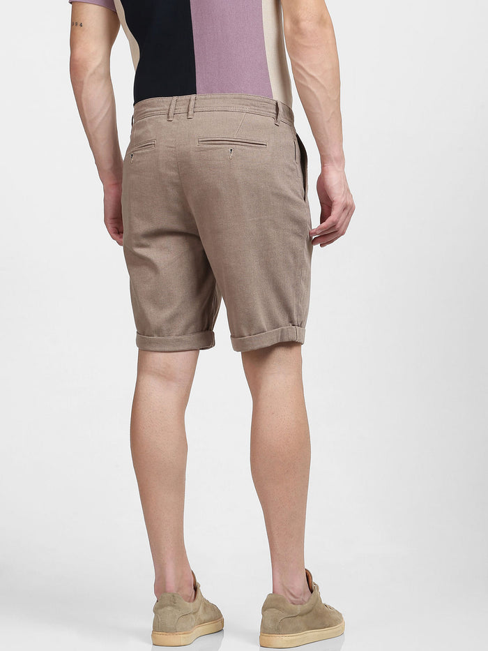 Beige Solid Chino Shorts