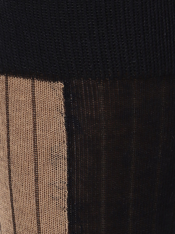Beige Striped Mid Calf Length Socks