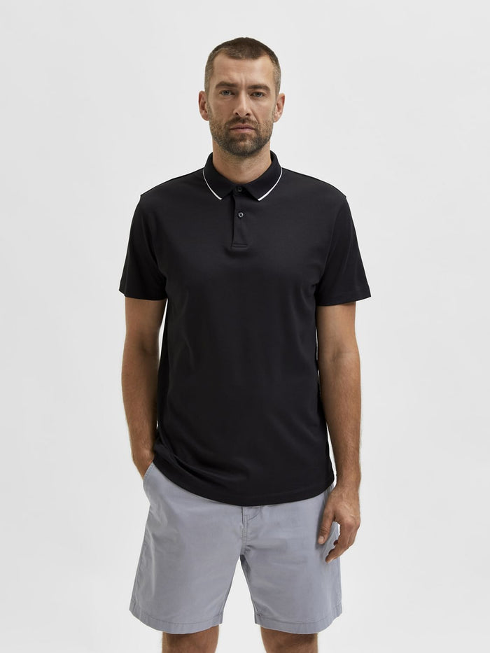 Black Cotton Polo Neck T-Shirt