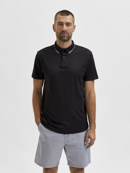Black Cotton Polo Neck T-Shirt