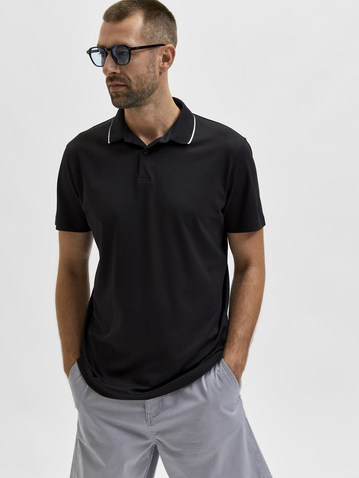 Black Cotton Polo Neck T-Shirt