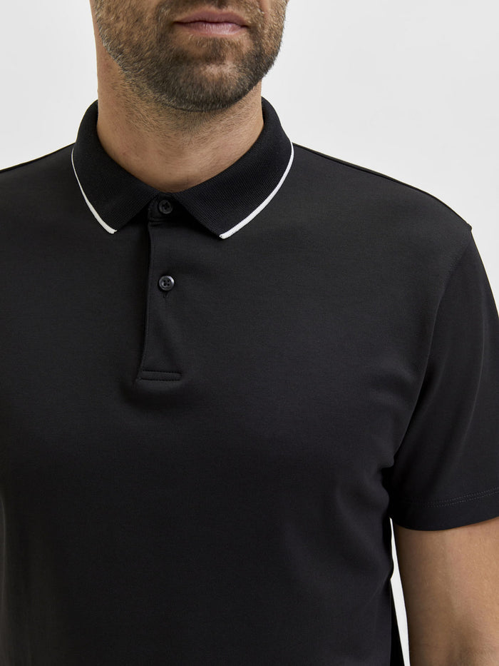 Black Cotton Polo Neck T-Shirt