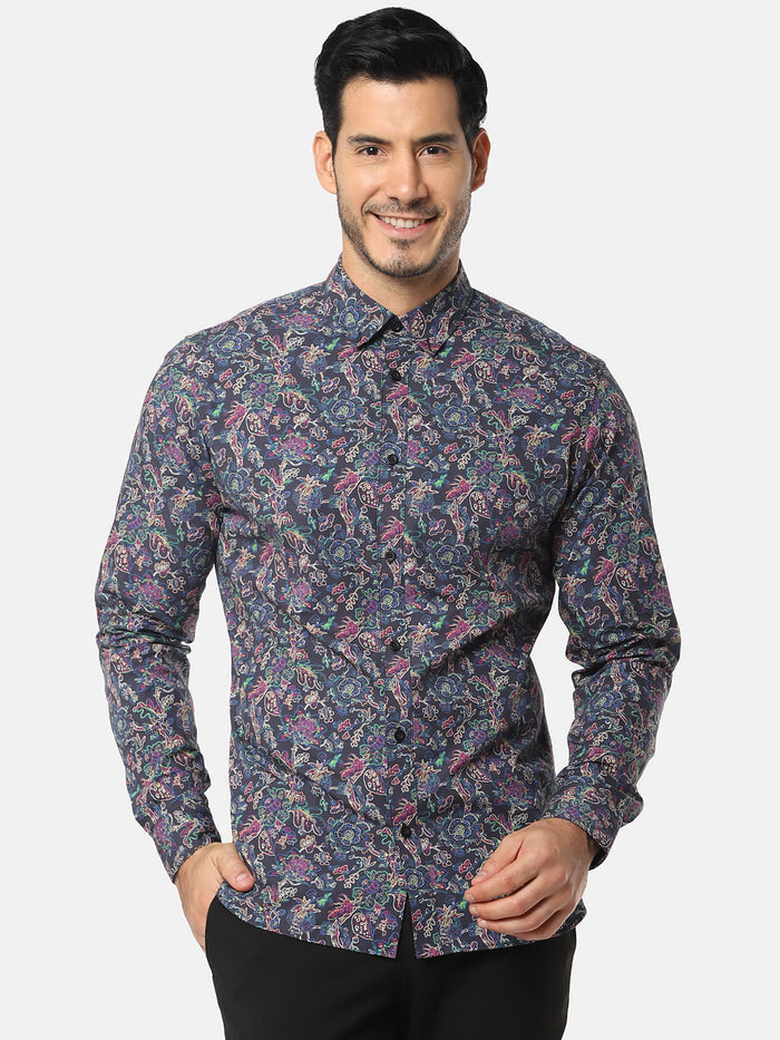 Black Floral Full Sleeves Shirt