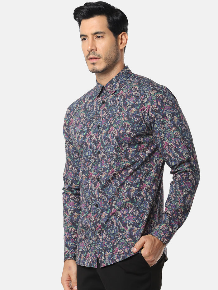 Black Floral Full Sleeves Shirt