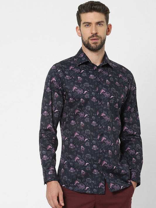 Black Floral Print Organic Cotton Shirt