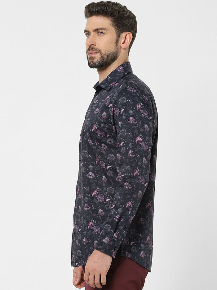 Black Floral Print Organic Cotton Shirt