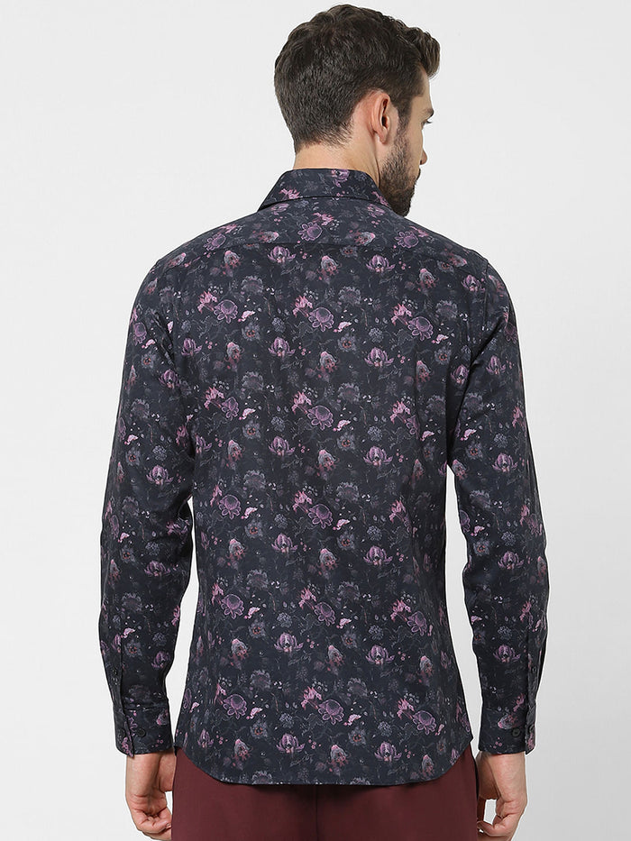 Black Floral Print Organic Cotton Shirt
