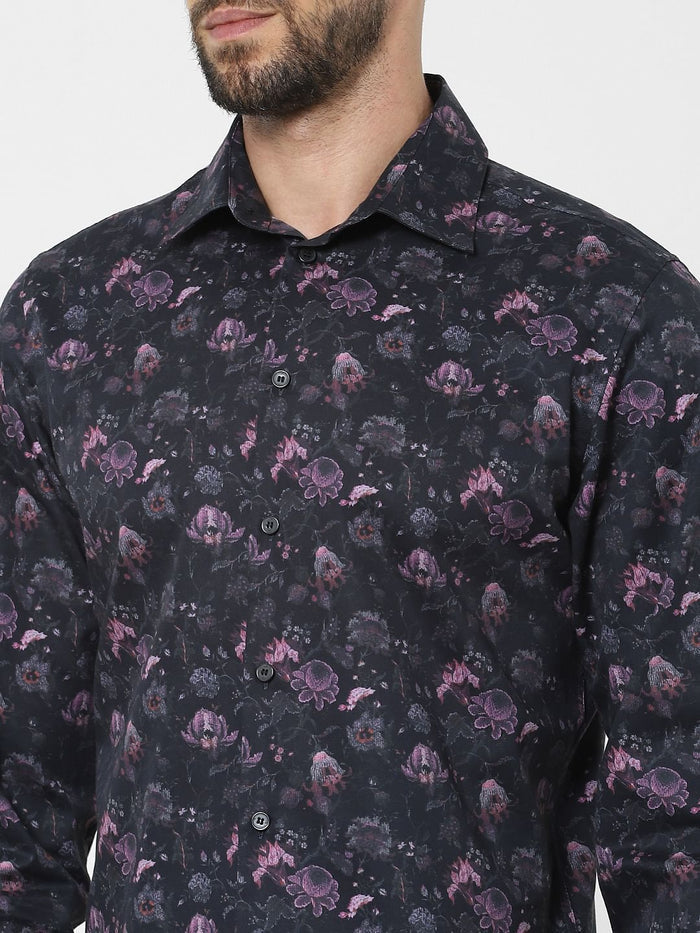 Black Floral Print Organic Cotton Shirt