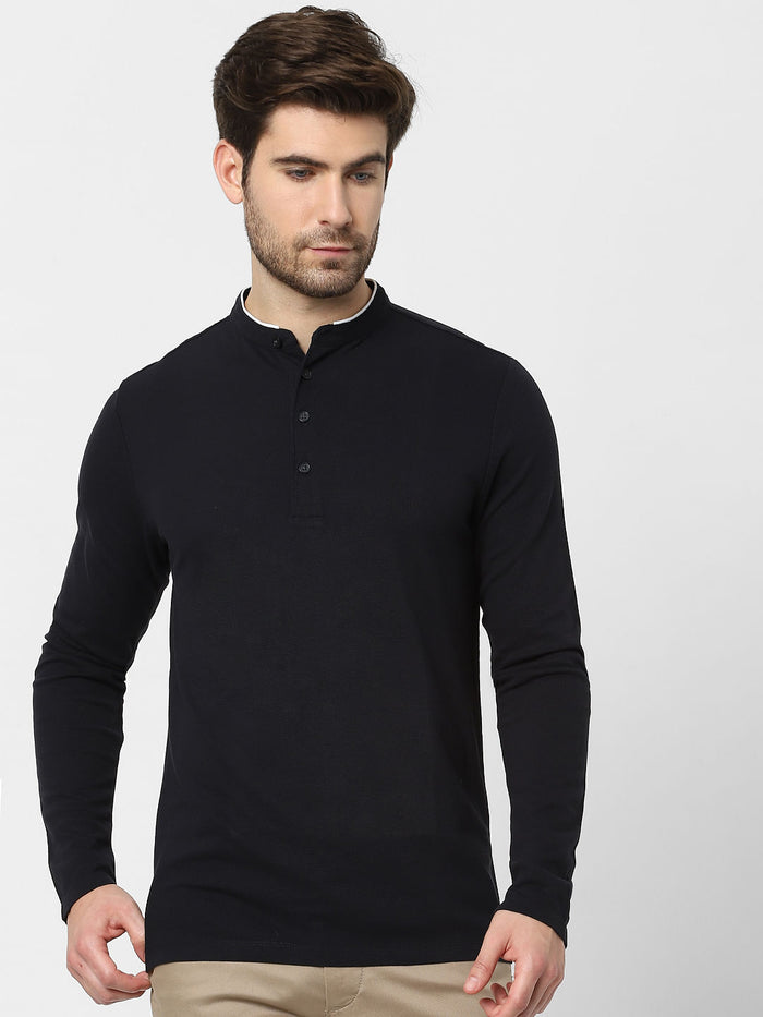 Black Full Sleeves Polo Neck T-Shirt