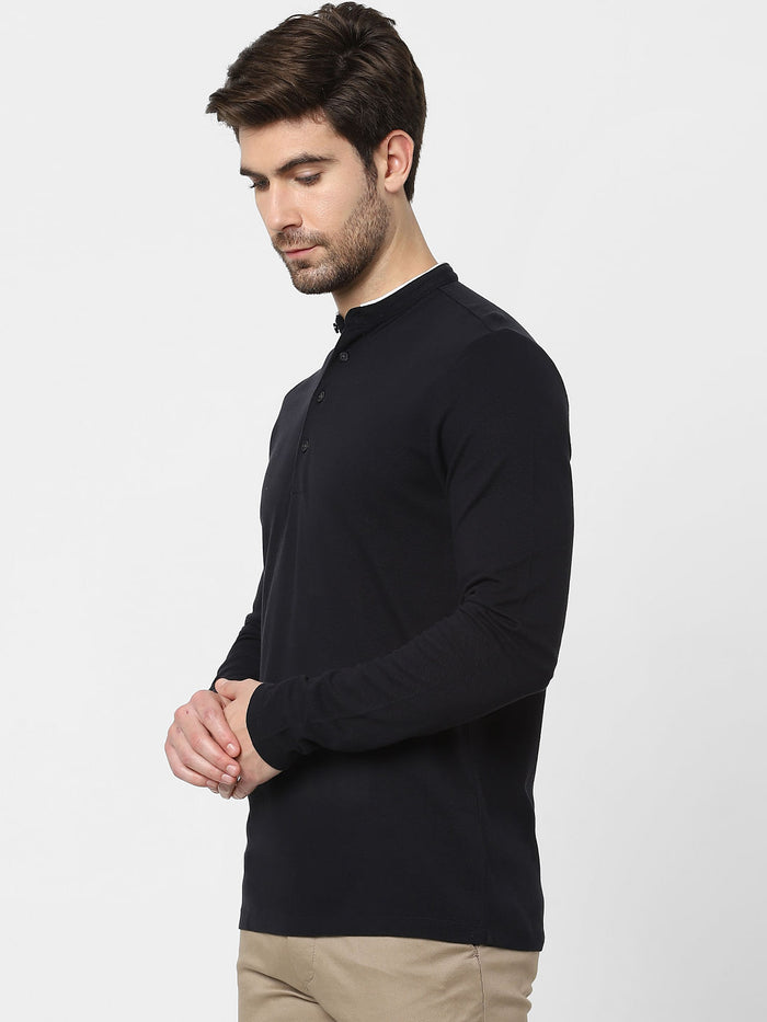 Black Full Sleeves Polo Neck T-Shirt