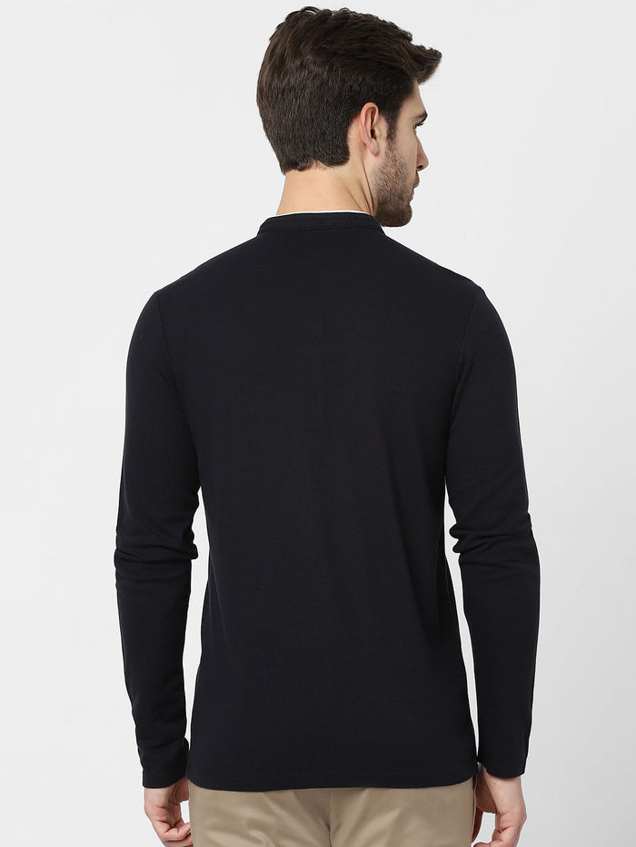 Black Full Sleeves Polo Neck T-Shirt