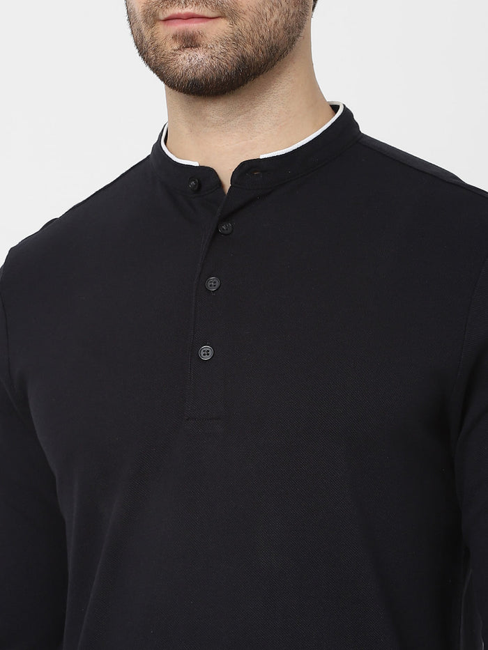 Black Full Sleeves Polo Neck T-Shirt