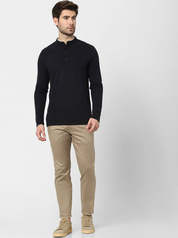 Black Full Sleeves Polo Neck T-Shirt