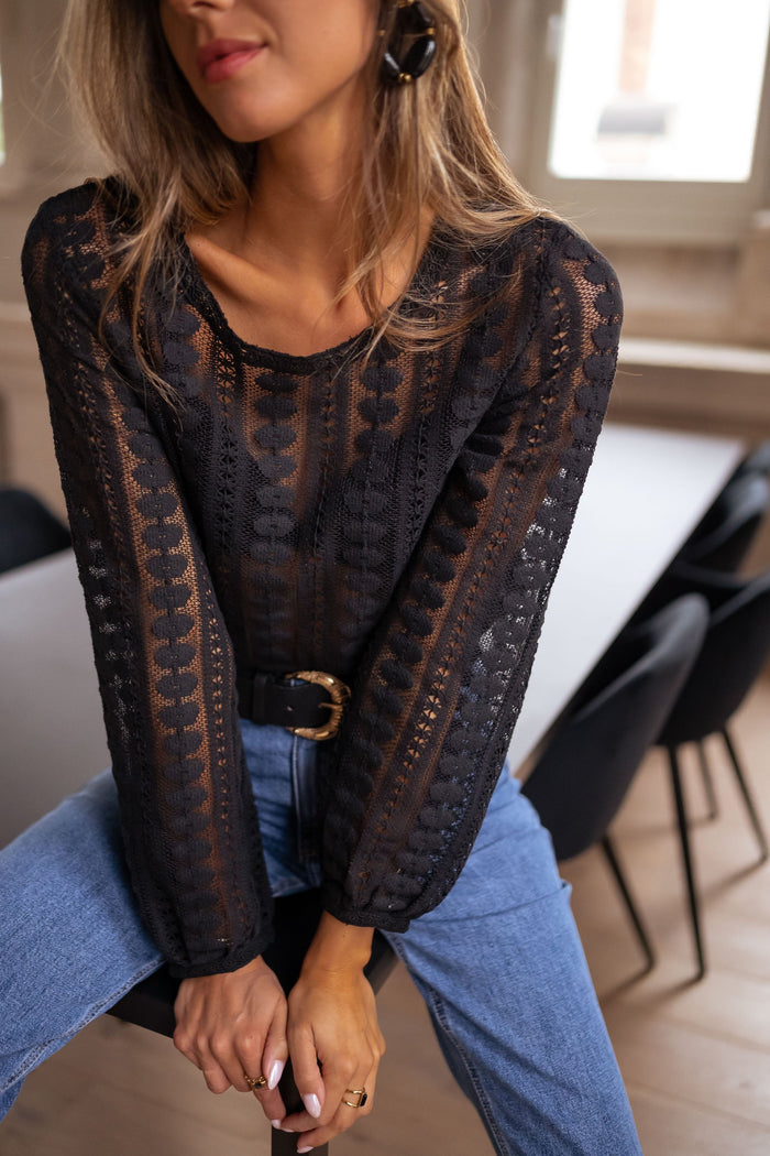 Black lace blouse with openwork