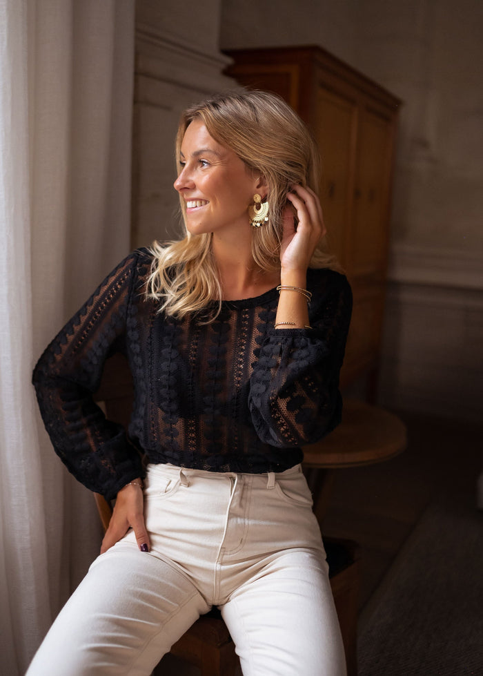 Black lace blouse styled look