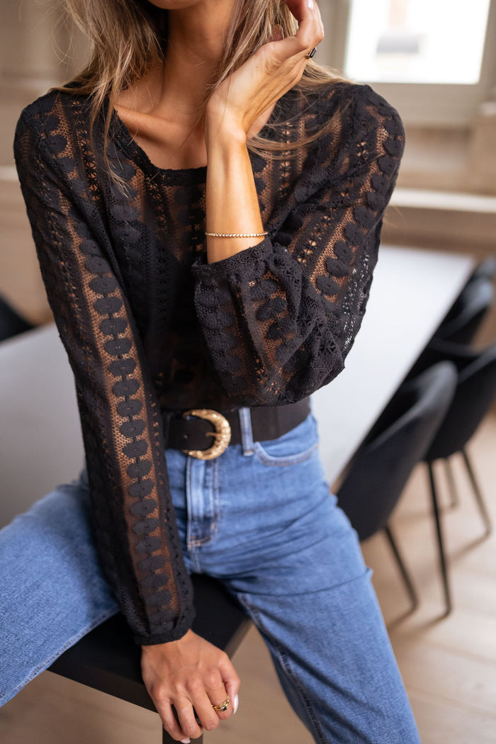 Black lace blouse side view