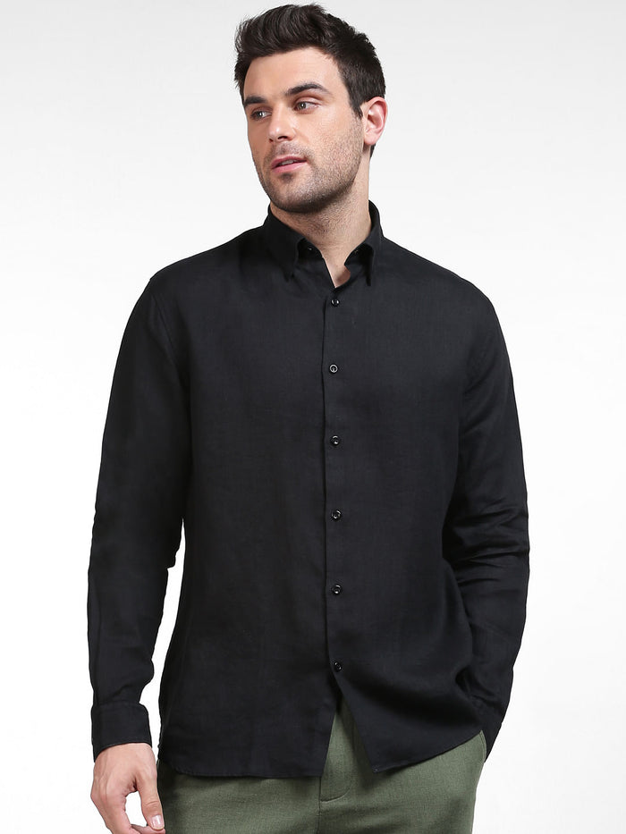 Black Linen Full Sleeves Shirt