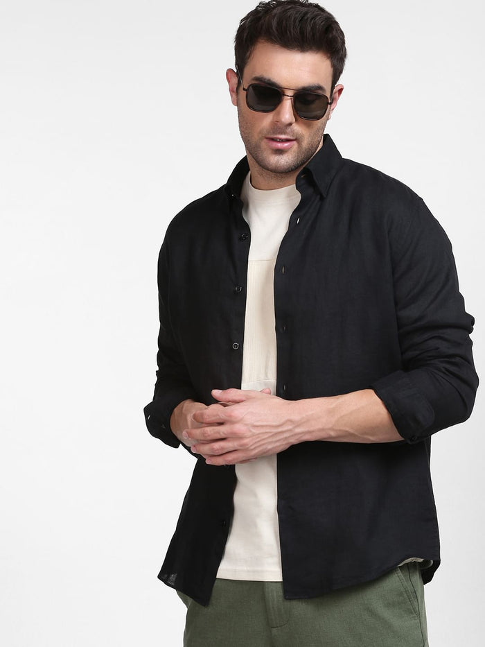 Black Linen Full Sleeves Shirt