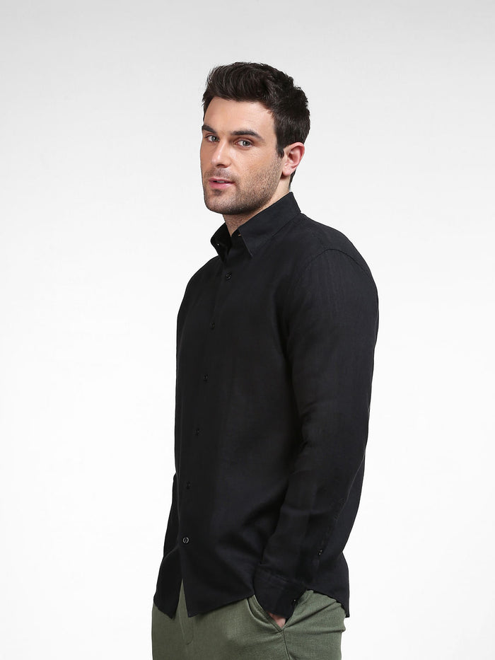 Black Linen Full Sleeves Shirt