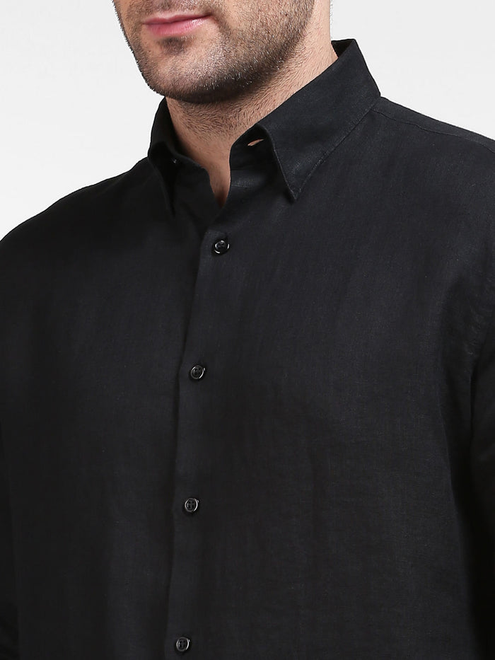Black Linen Full Sleeves Shirt