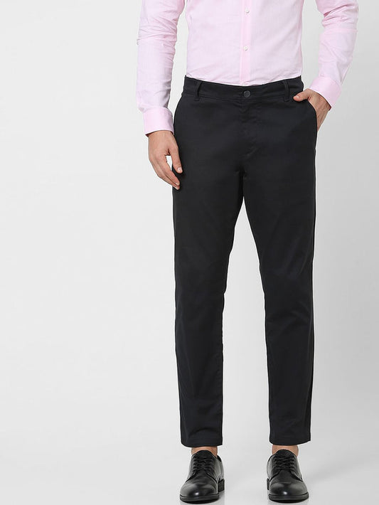 Black Mid Rise Cotton Slim Fit Chinos